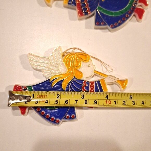 Angel Playing Trumpet Flat Plastic Hanging Christmas Ornament Vintage Hong Kong - Picture 2 of 6